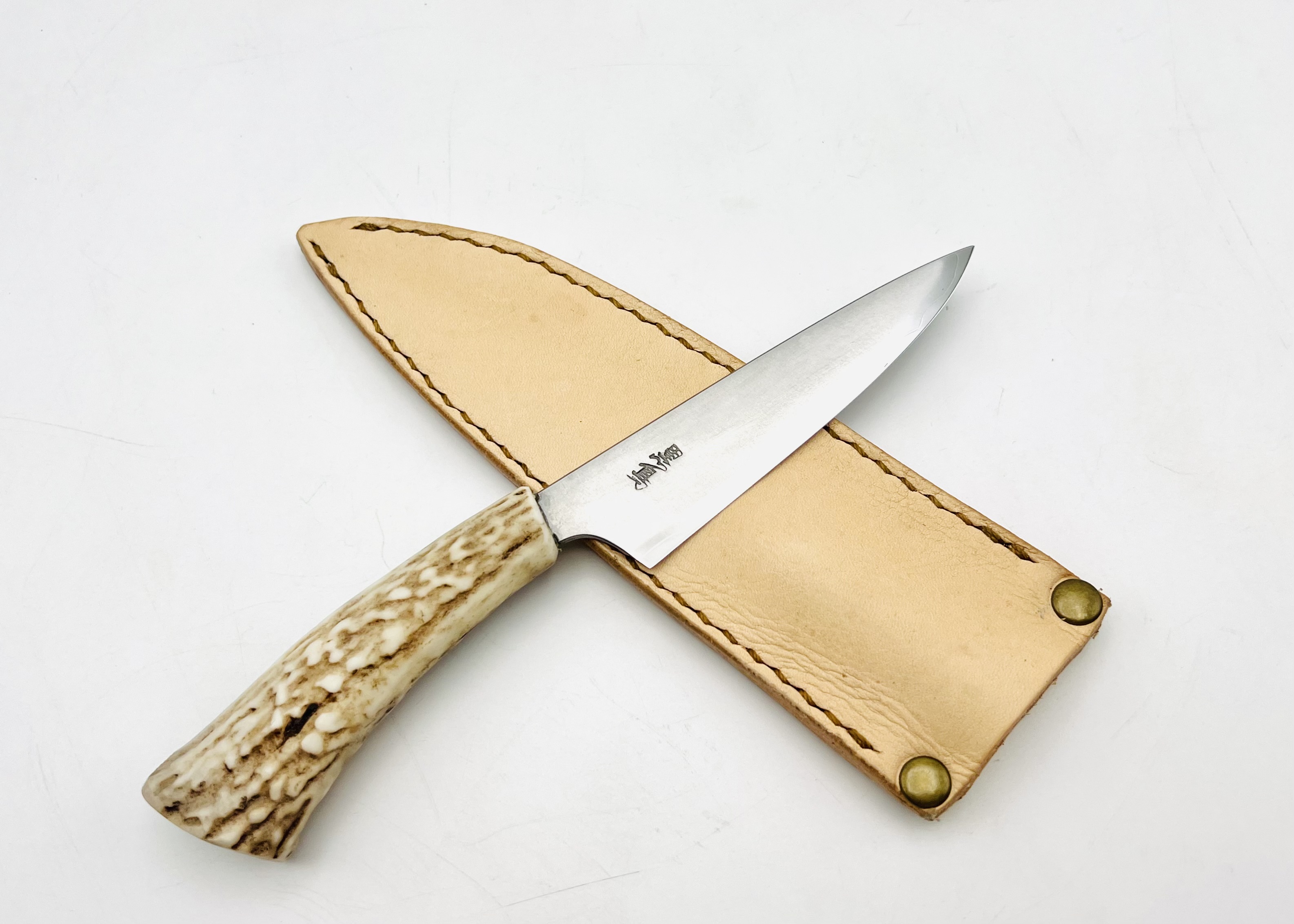 銀三ステンレス 鹿角柄ナイフ シース付