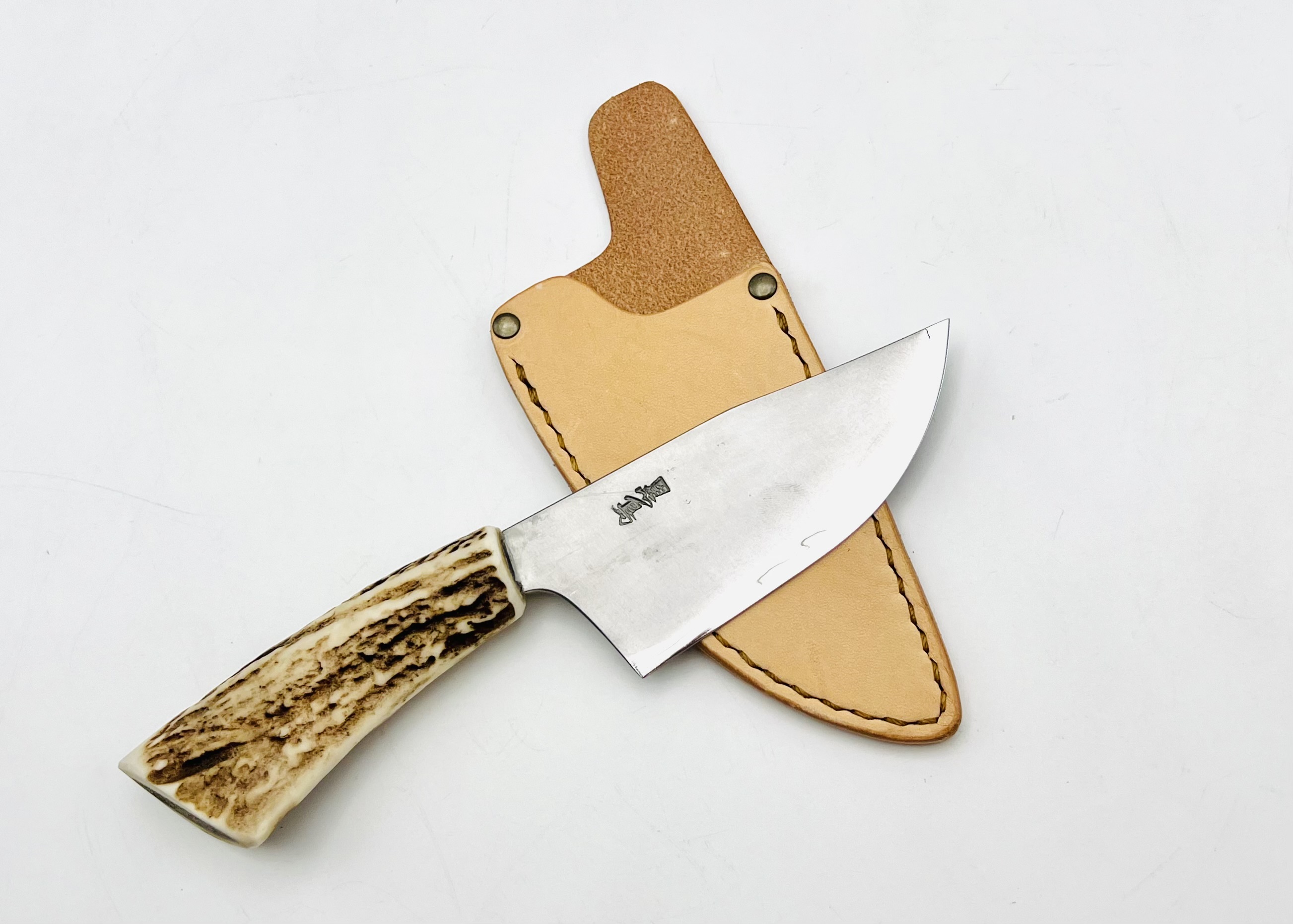 銀三ステンレス 鹿角柄皮剝ぎナイフ シース付