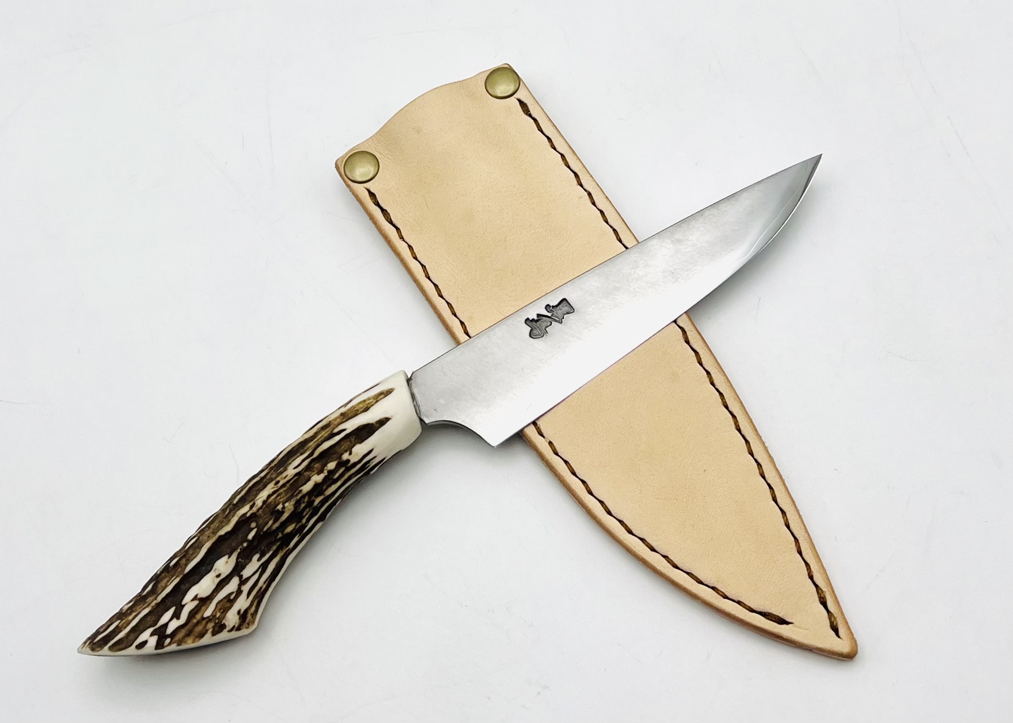 銀三ステンレス 鹿角柄ナイフ シース付②