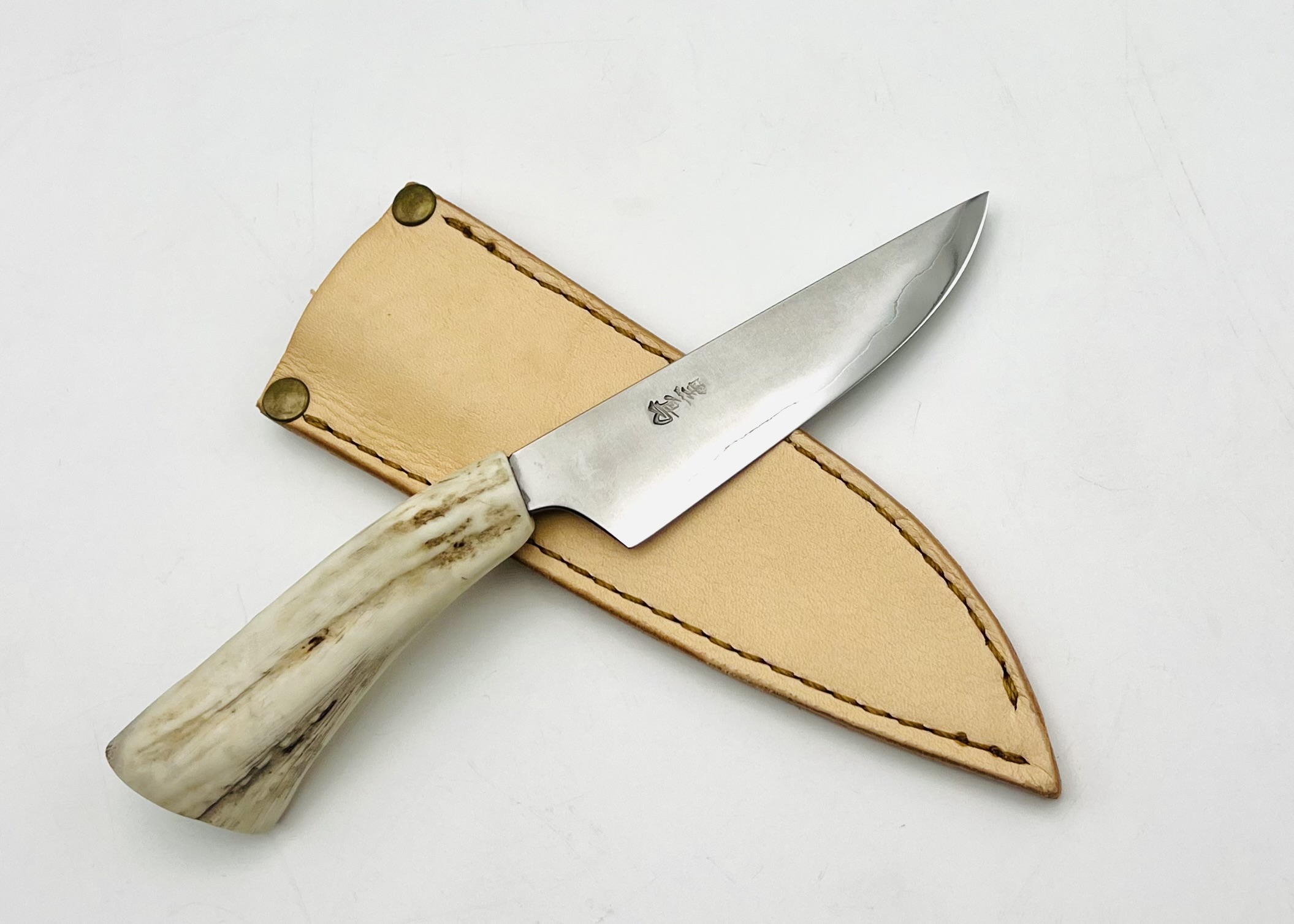 銀三ステンレス 鹿角柄ナイフ シース付