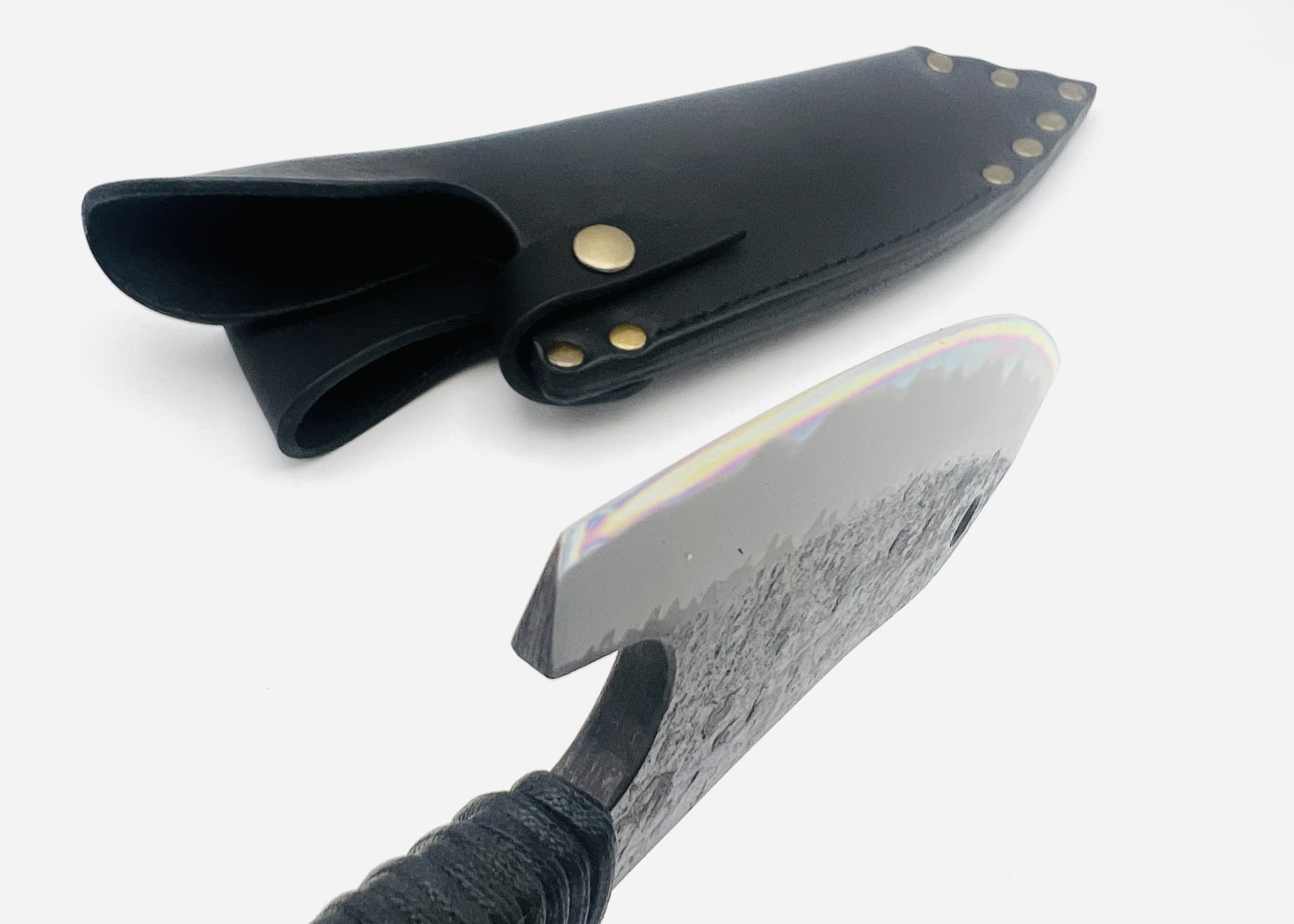 鉄鋼 青紙二号 黒打ちブッチャーナイフ 紐巻 フルサック (BLK) – 土佐