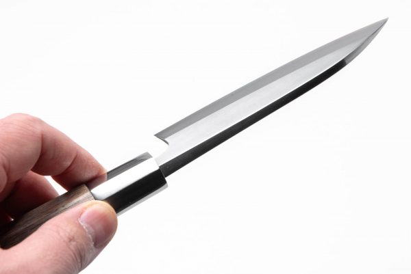 在庫処分品 八角胡桃柄 ステンレス・鋼（青二）小出刃包丁 3.5寸