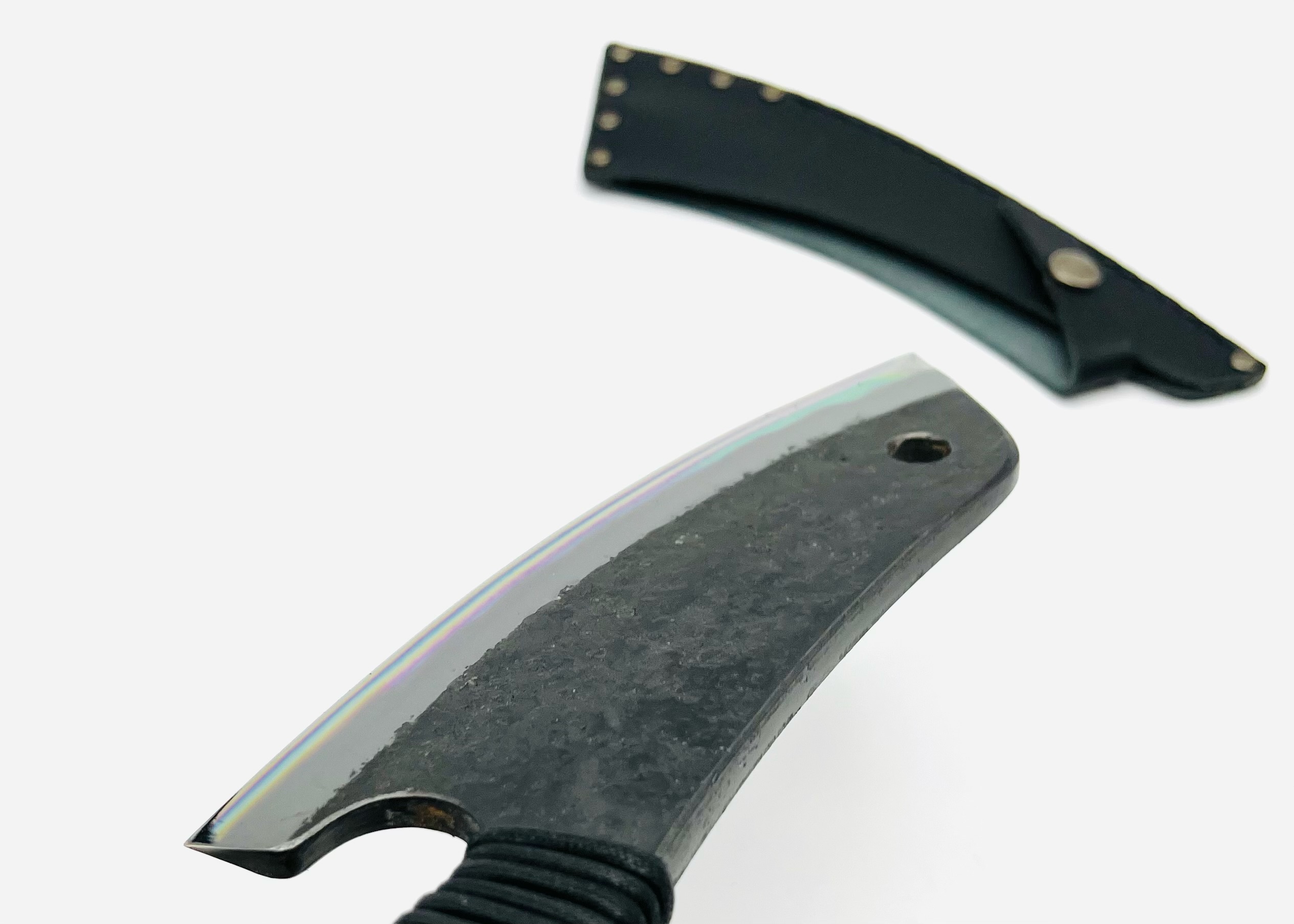 鉄鋼 青紙二号 黒打ちブッチャーナイフ6寸 紐巻(黒) - 画像 (5)