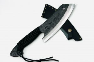 鉄鋼　青紙二号　　　黒打ちブッチャーナイフ6寸　紐巻（黒）　