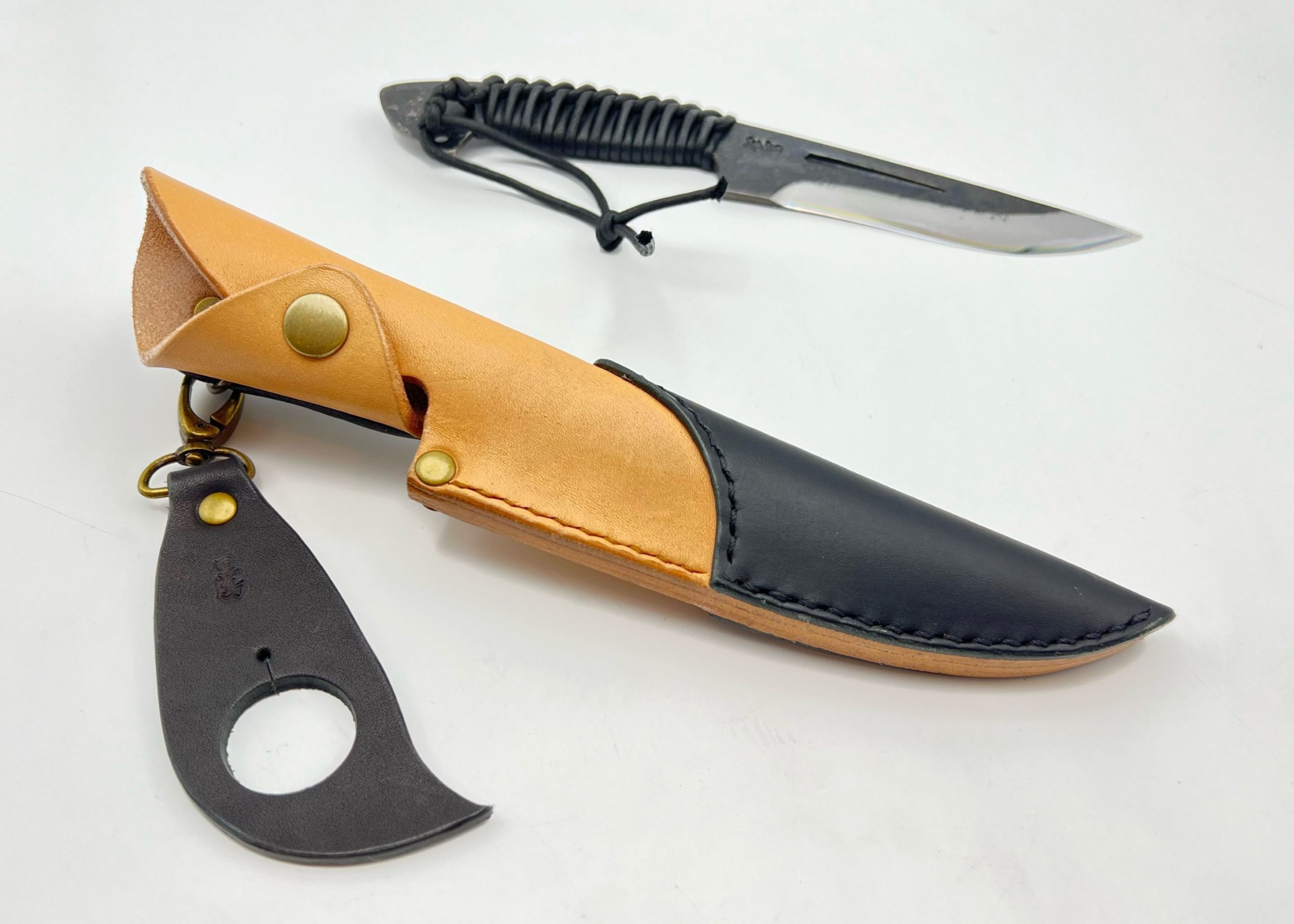 鉄鋼青二 黒打ち 共柄ナイフ 紐巻き - 画像 (3)