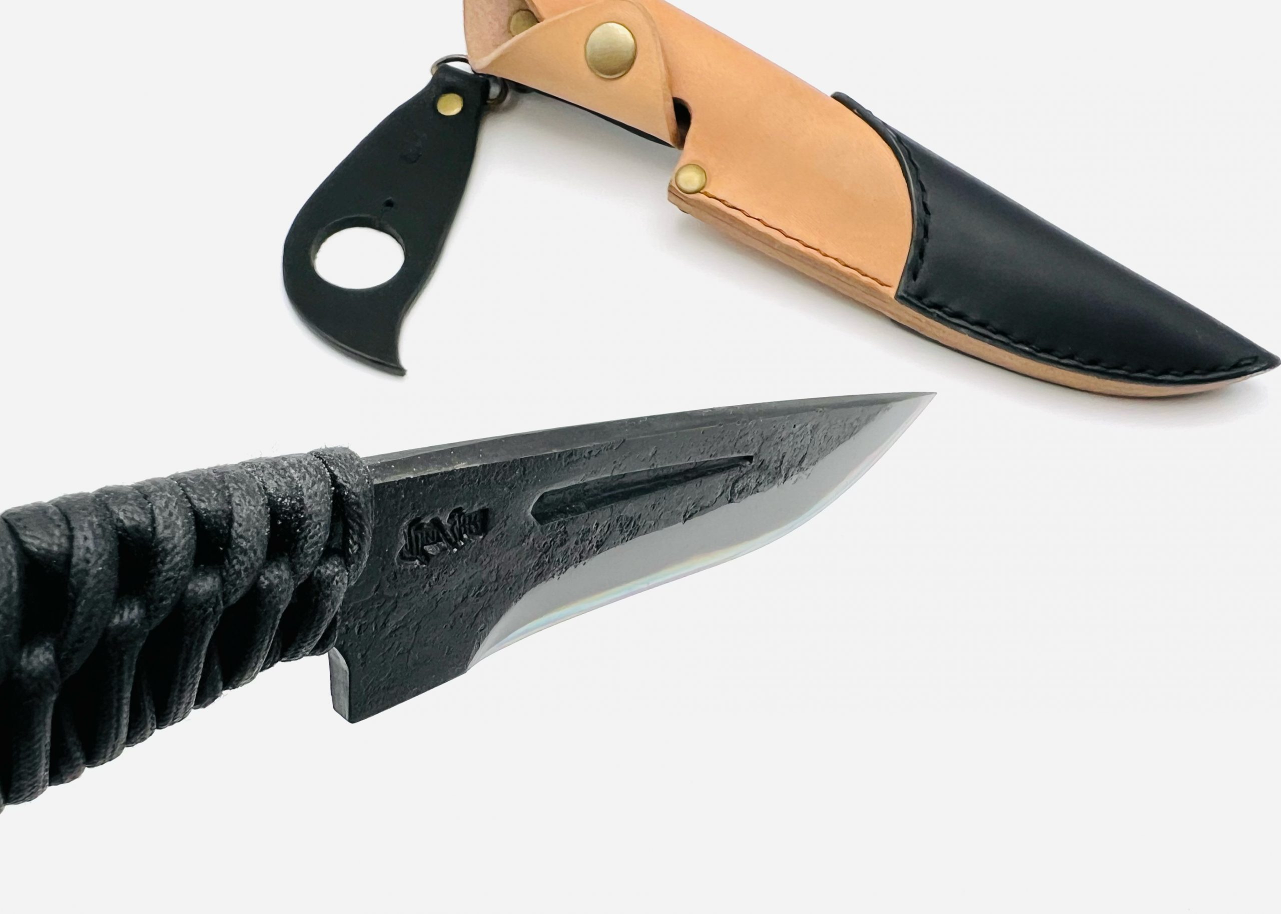 鉄鋼青二 黒打ち 共柄ナイフ 紐巻き - 画像 (2)