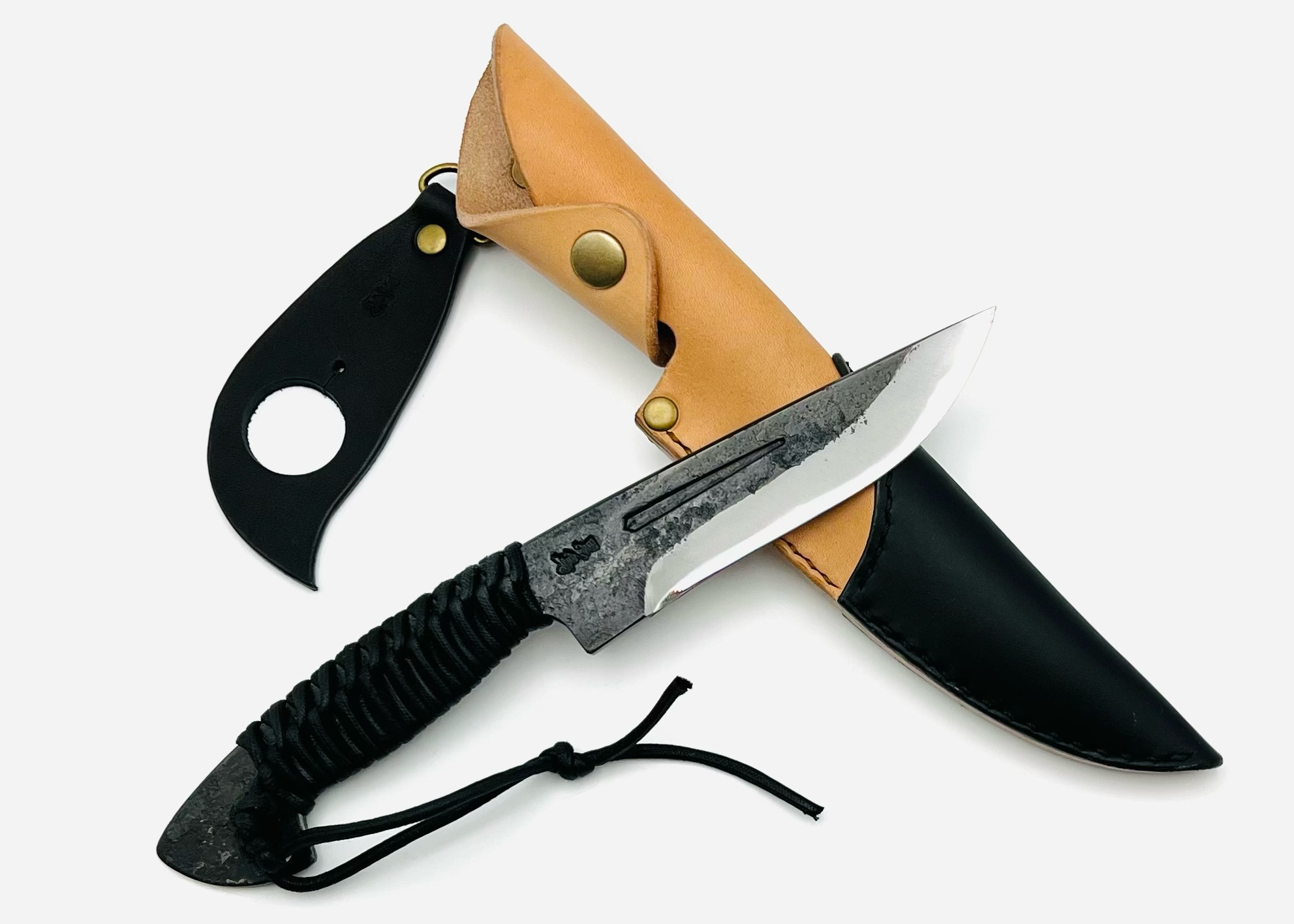 鉄鋼青二 黒打ち 共柄ナイフ 紐巻き