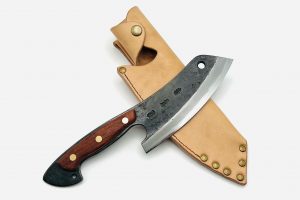 鉄・鋼（青二）　黒打ち　　ブッチャーナイフ6寸　花梨柄リベット止め　フルサック