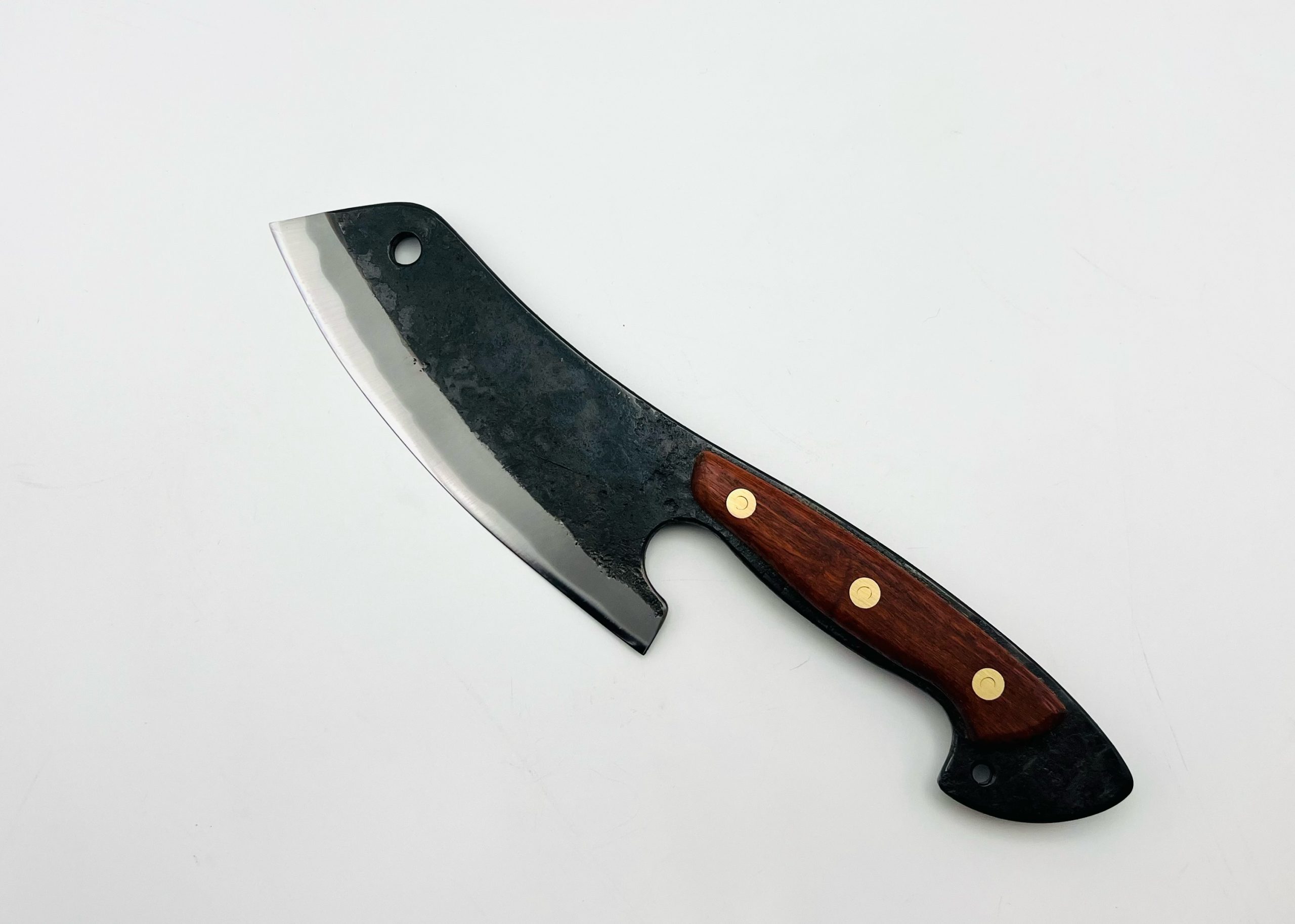 鉄・鋼(青二) 黒打ち ブッチャーナイフ6寸 花梨柄リベット止め フルサック - 画像 (2)