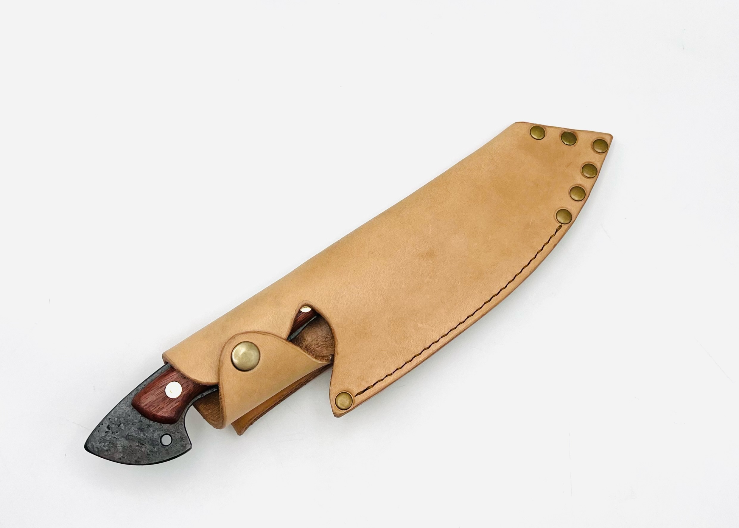 鉄・鋼(青二) 黒打ち ブッチャーナイフ6寸 花梨柄リベット止め フルサック - 画像 (5)