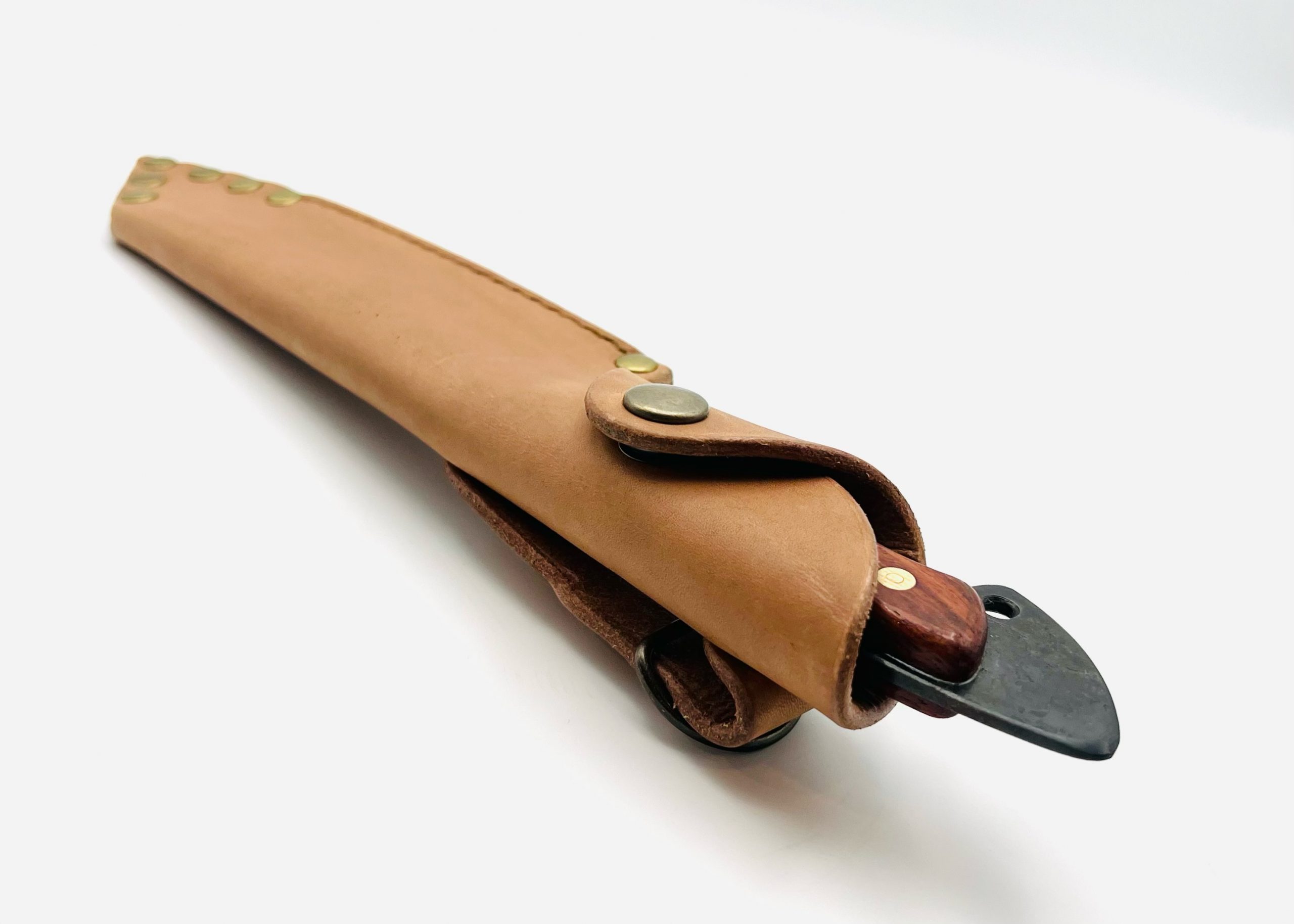 鉄・鋼(青二) 黒打ち包丁 5寸 花梨柄リベット止め フルサック - 画像 (9)