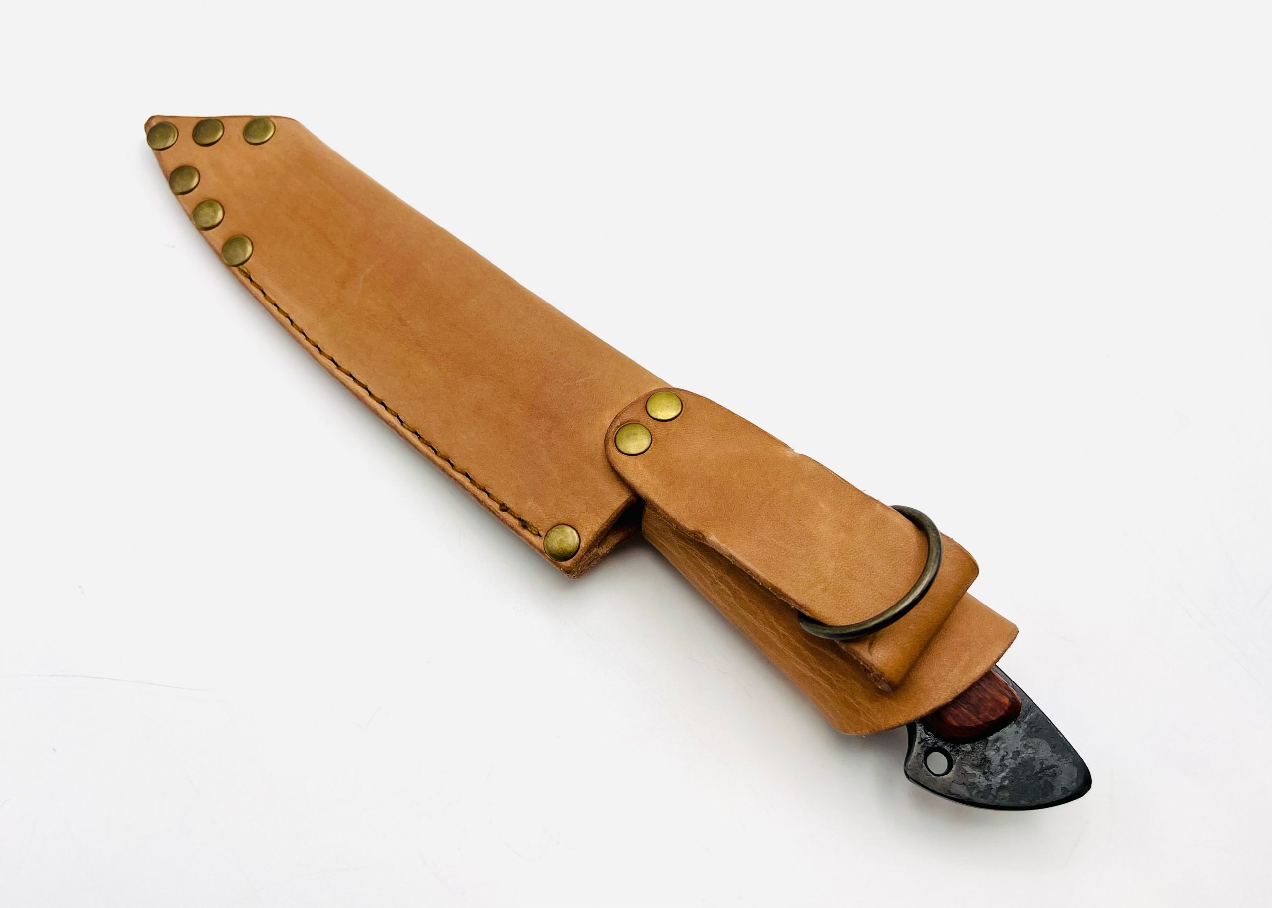 鉄・鋼(青二) 黒打ち包丁 5寸 花梨柄リベット止め フルサック - 画像 (8)