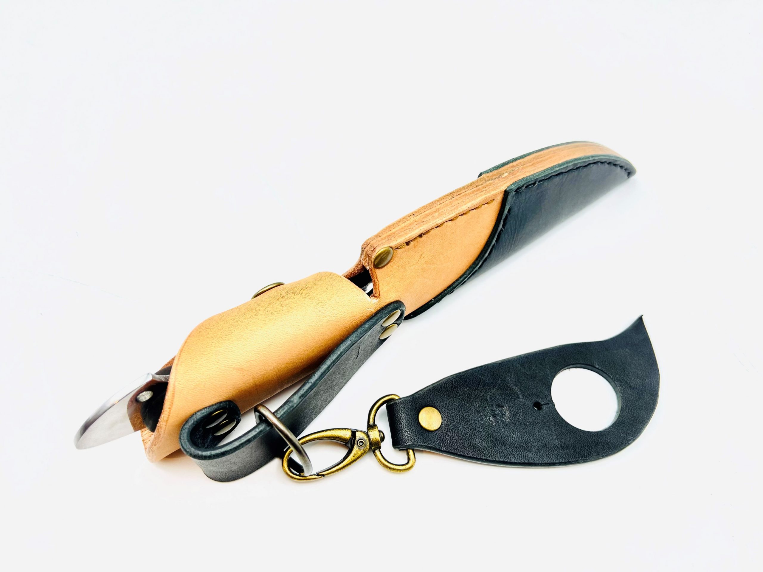 銀三ステンレス アウトドアナイフ 黒檀柄リベット止め ツートンシース - 画像 (7)