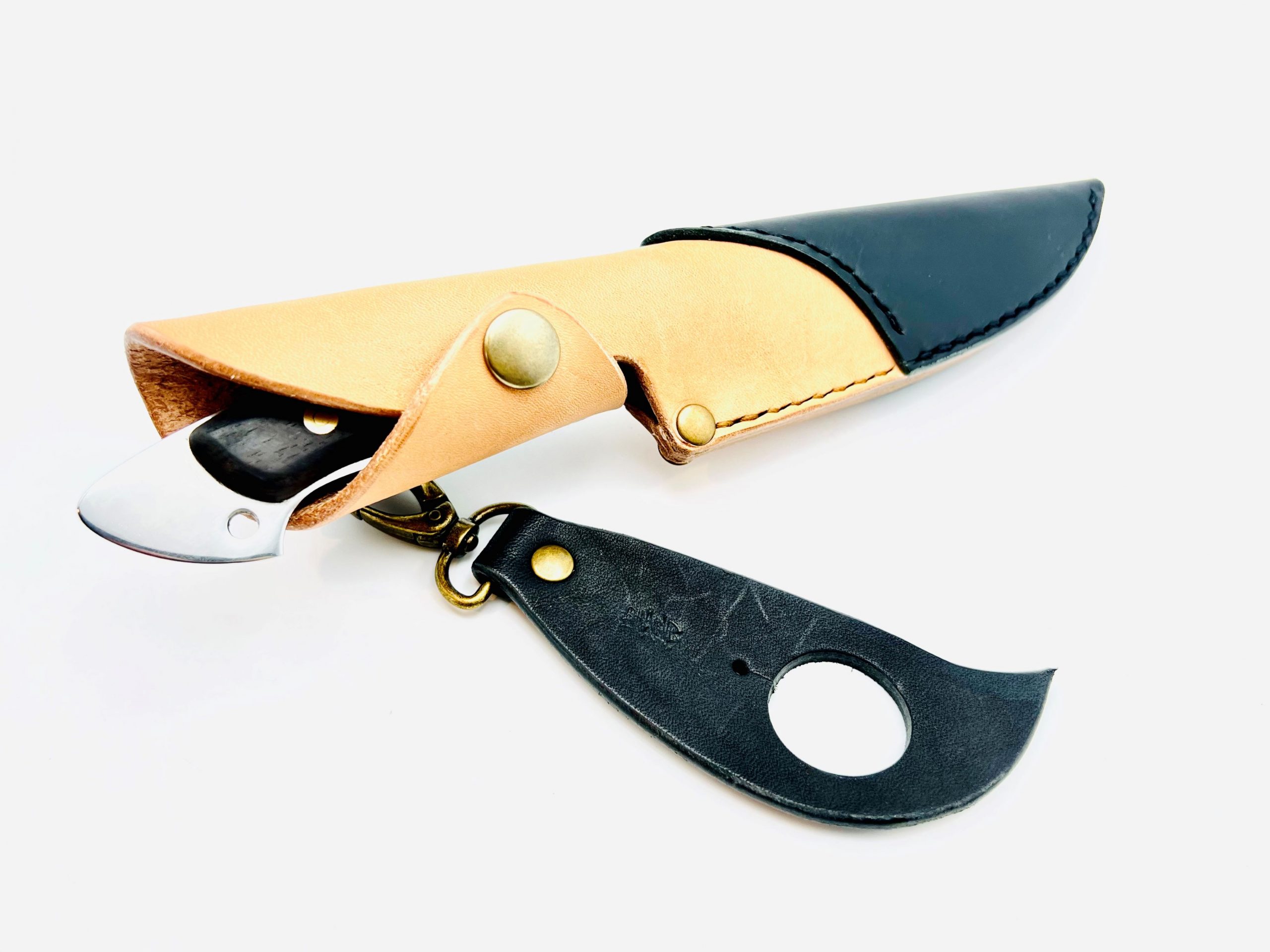 銀三ステンレス アウトドアナイフ 黒檀柄リベット止め ツートンシース - 画像 (8)