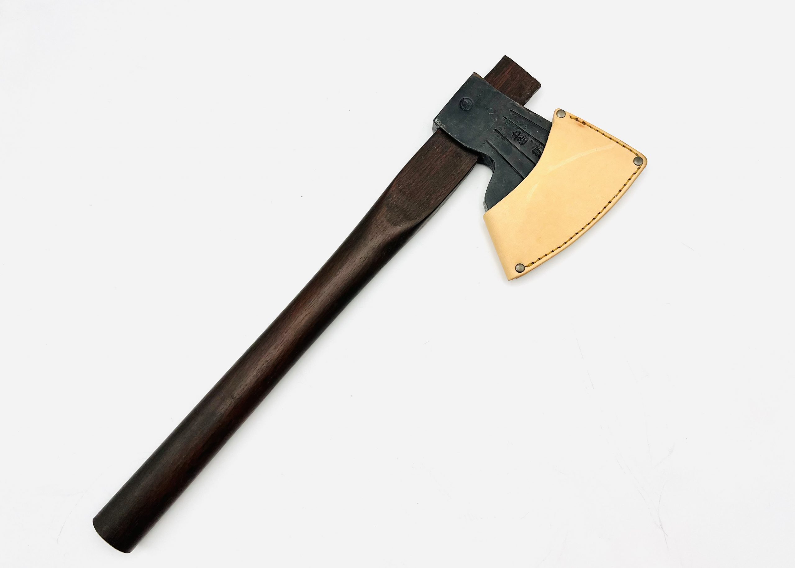 樫柄 鉄・鋼(青二)手斧(大) シュロ縄&革シース付 - 画像 (8)