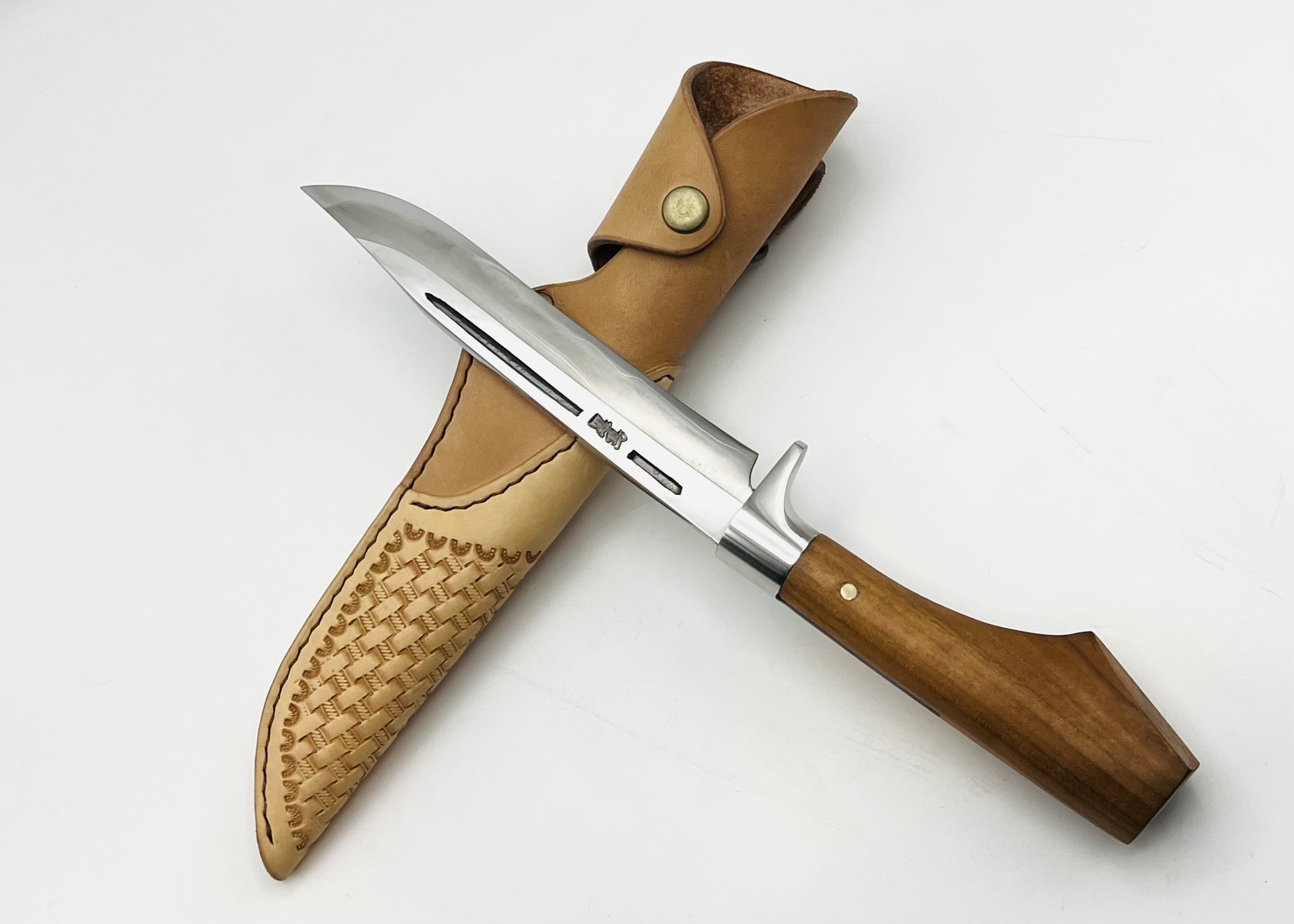 桜柄 銀三ステンレス 剣鉈6寸 型押しシース付