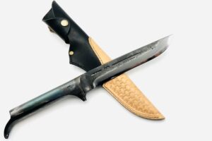 鉄・鋼（青二）パイプ柄剣鉈６寸   ツートン型押しシース付