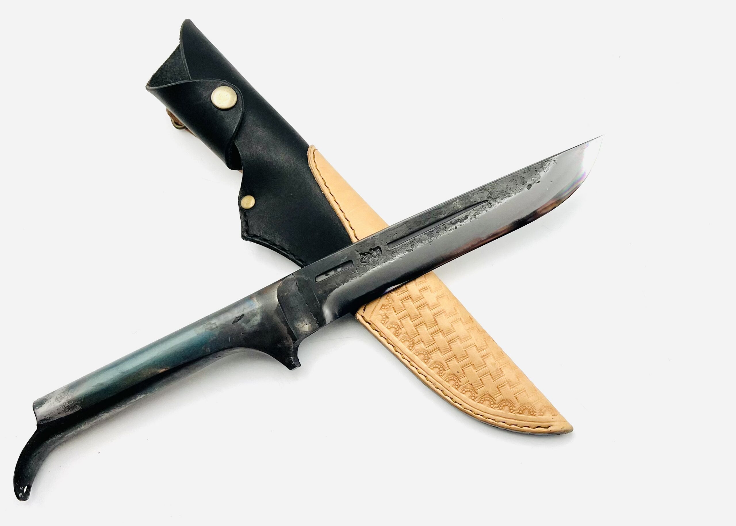 鉄・鋼(青二)パイプ柄剣鉈6寸 ツートン型押しシース付