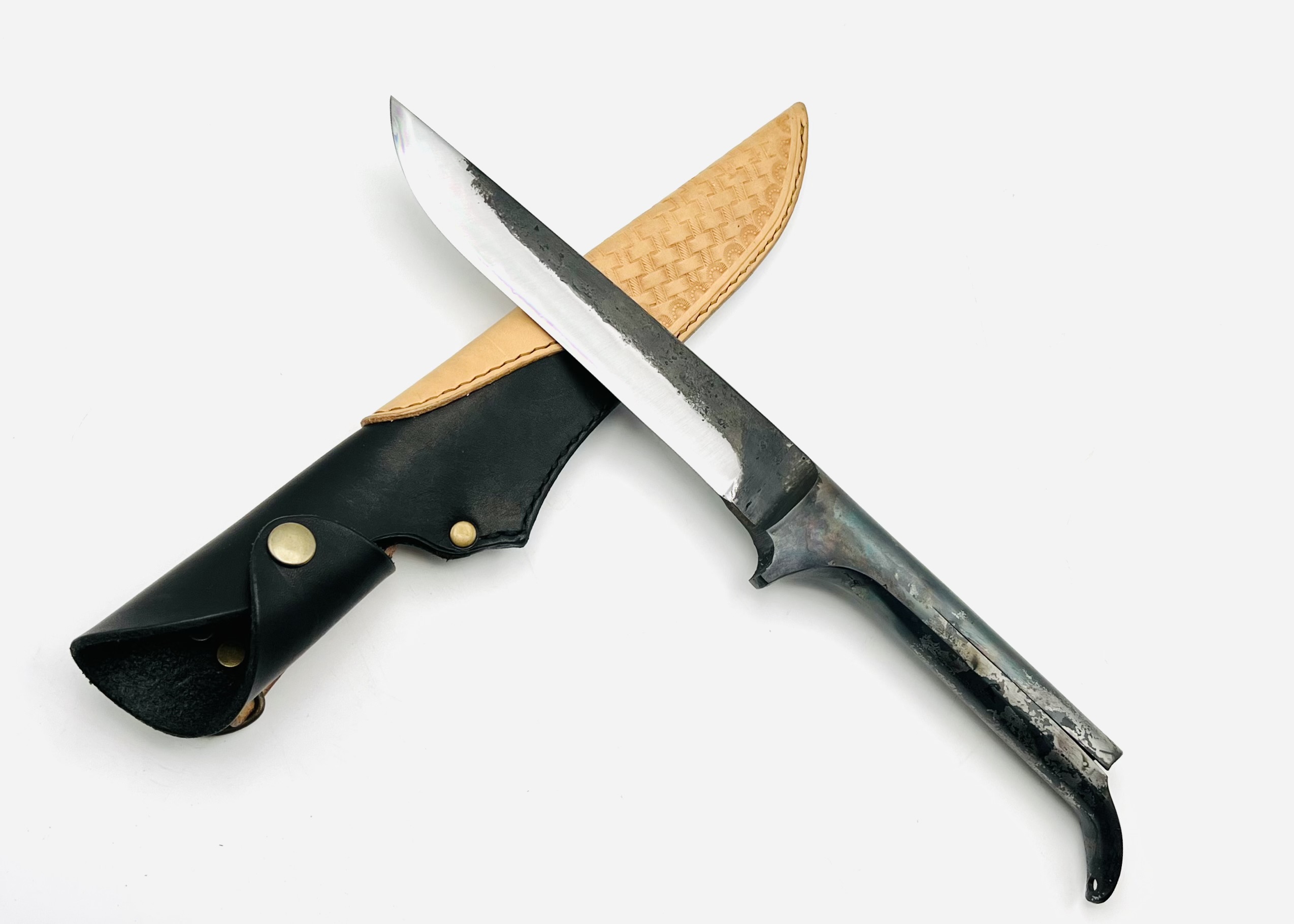 鉄・鋼(青二)パイプ柄剣鉈6寸 ツートン型押しシース付 - 画像 (2)