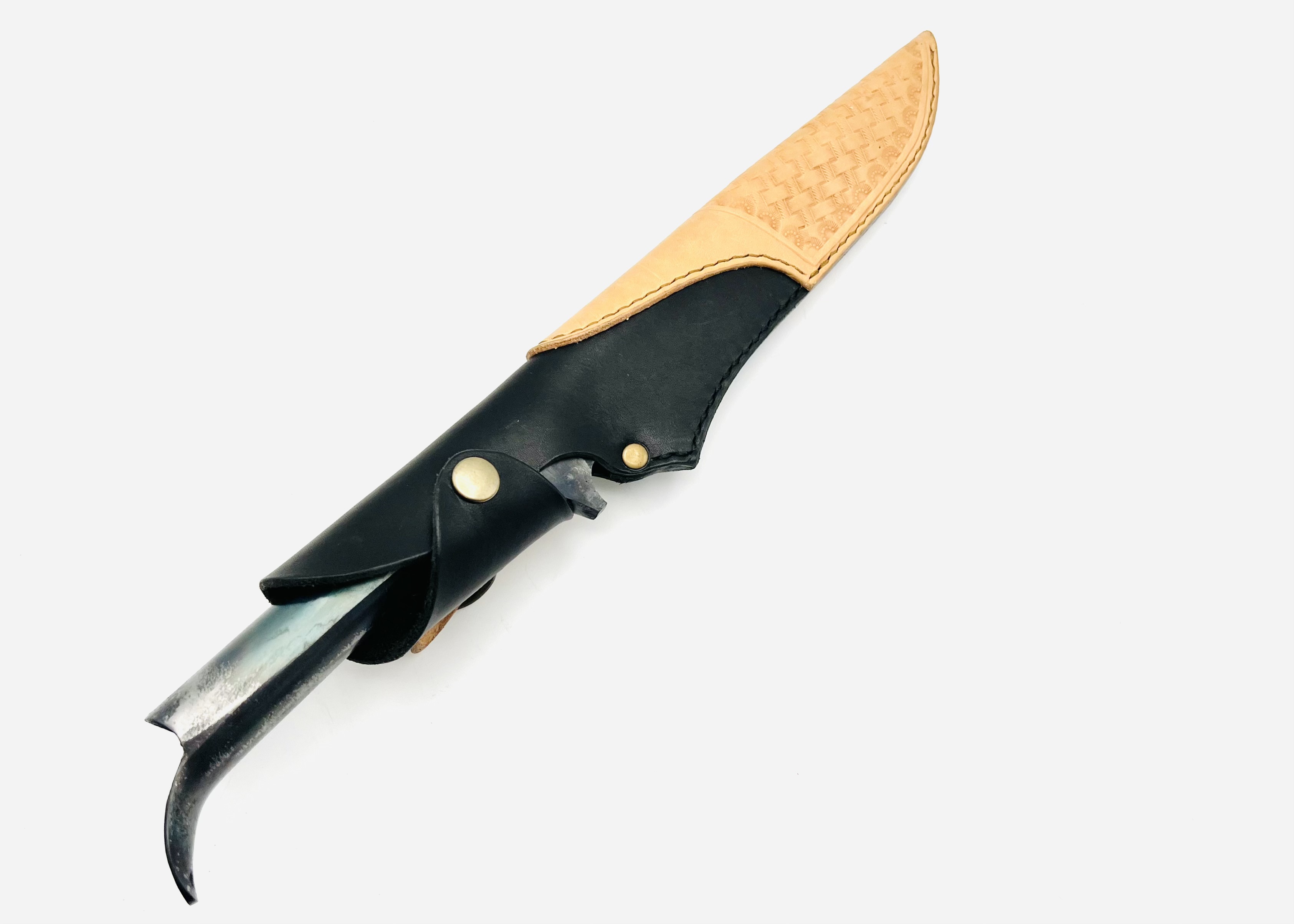 鉄・鋼(青二)パイプ柄剣鉈6寸 ツートン型押しシース付 - 画像 (7)