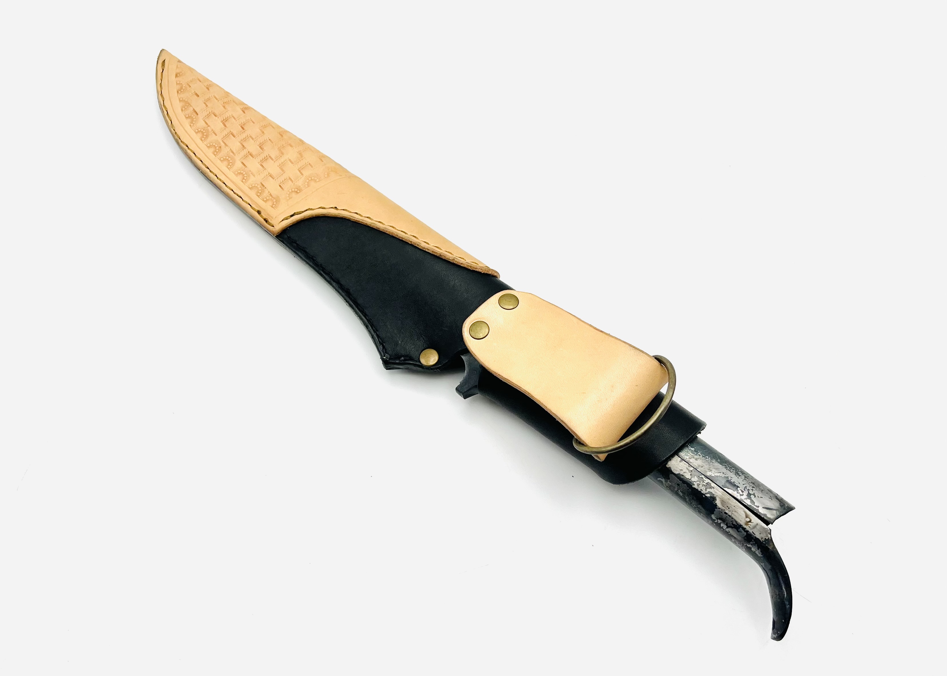 鉄・鋼(青二)パイプ柄剣鉈6寸 ツートン型押しシース付 - 画像 (8)