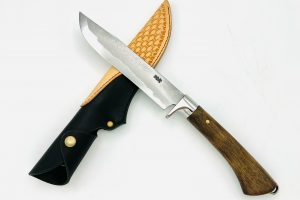 樫柄　ダマスカス（白一）　鉈6.5寸　ツートン型押しシース付