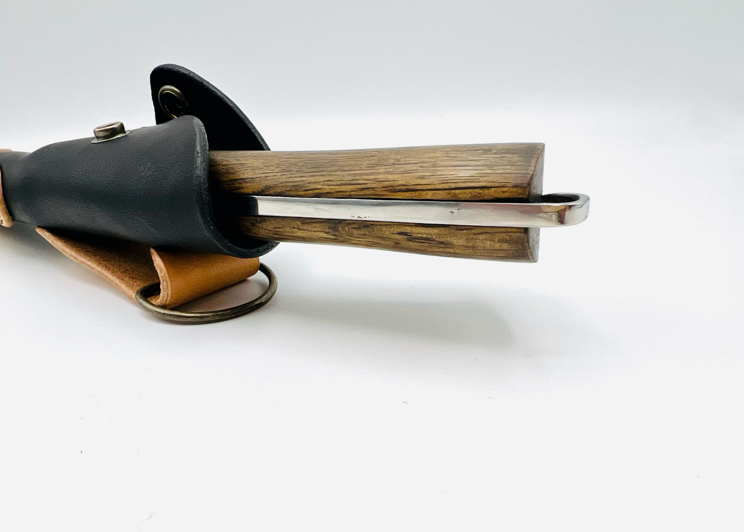 樫柄 ダマスカス(白一) 鉈6.5寸 ツートン型押しシース付 - 画像 (6)