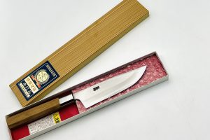 八角胡桃柄　ステンレス・鋼（青二）　捌き 4.5寸