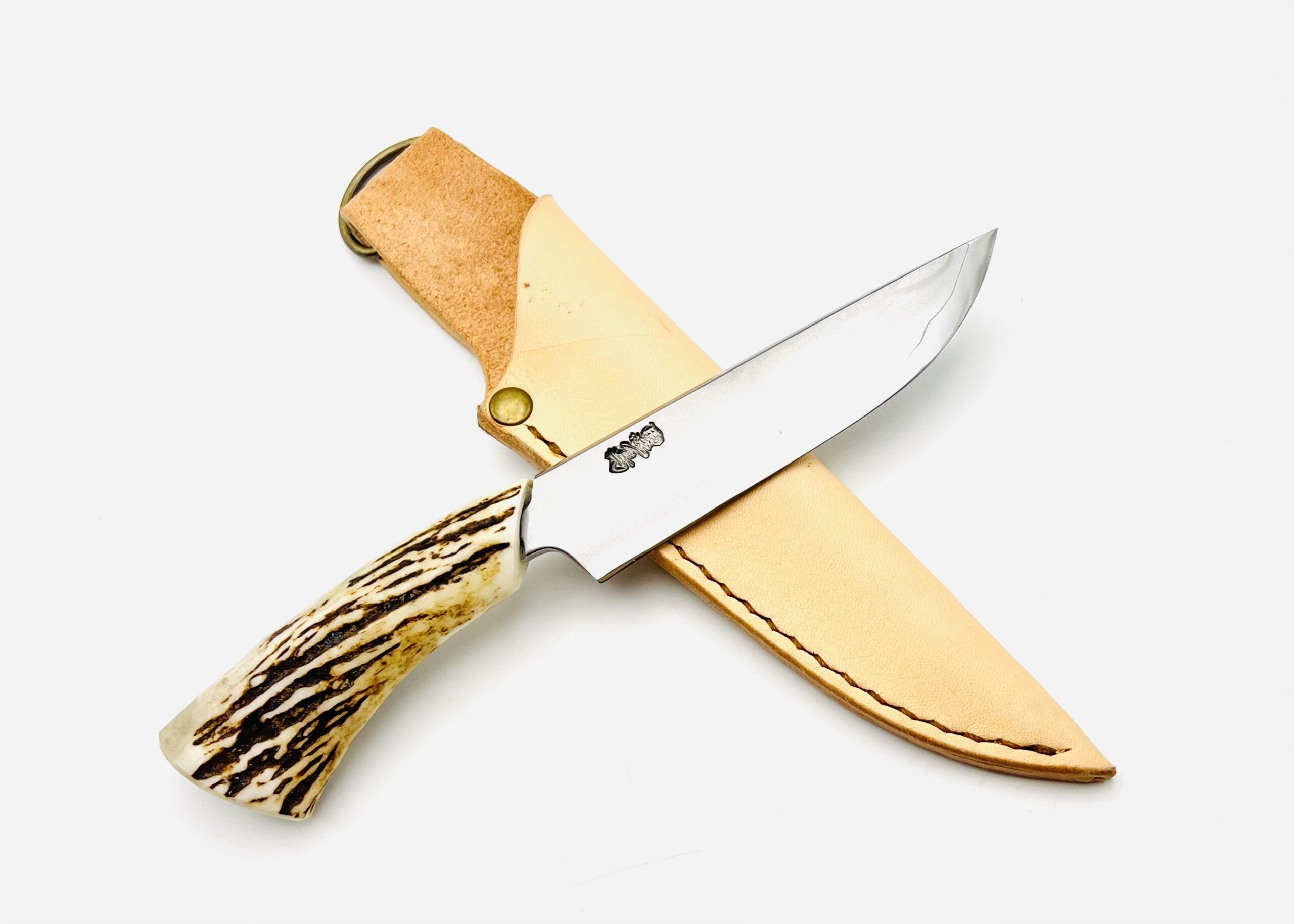 銀三ステンレス 鹿角柄ナイフ シース付⑥