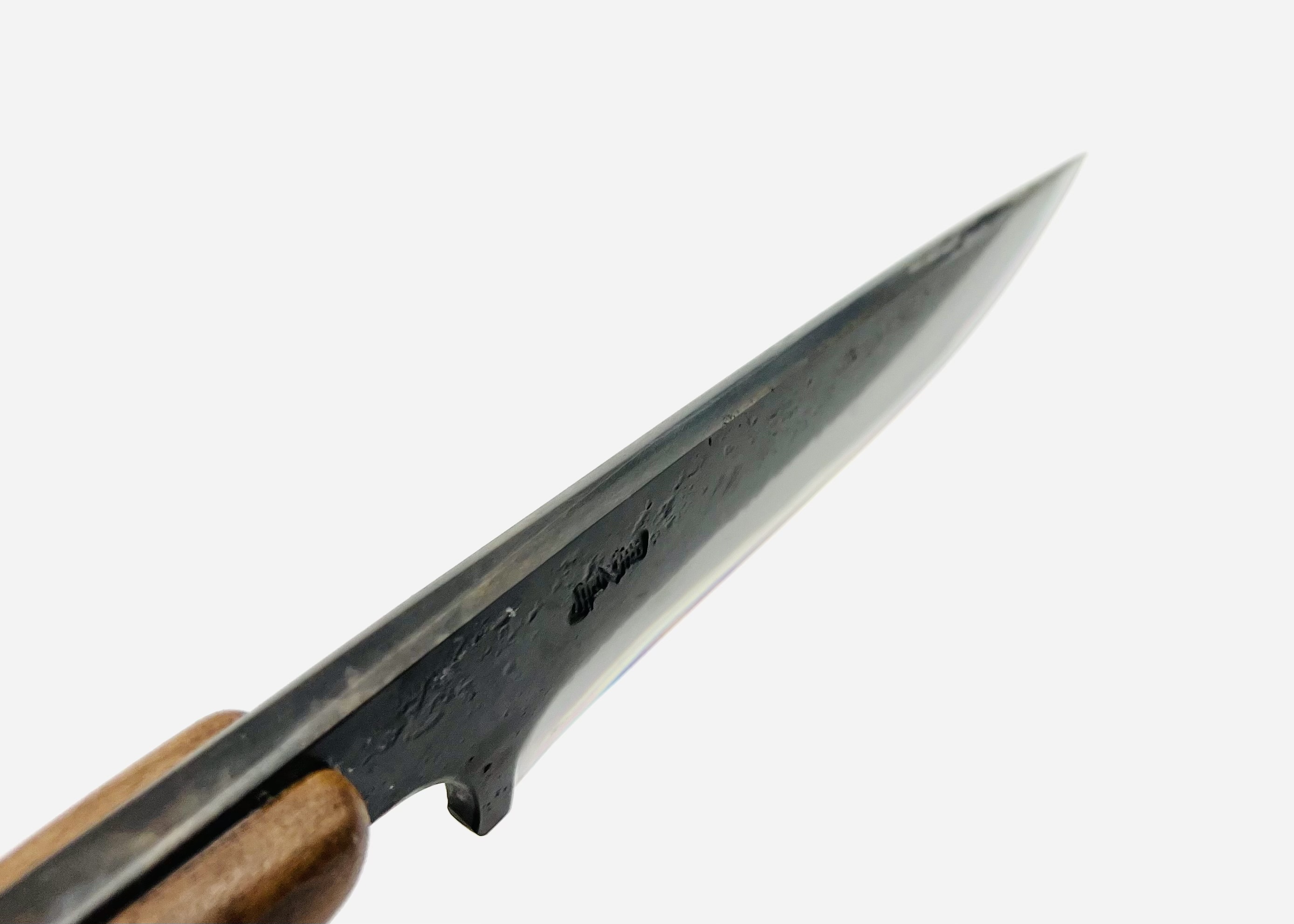 鉄・鋼(青二) 黒打ちアウトドアナイフ 胡桃柄リベット止め - 画像 (3)