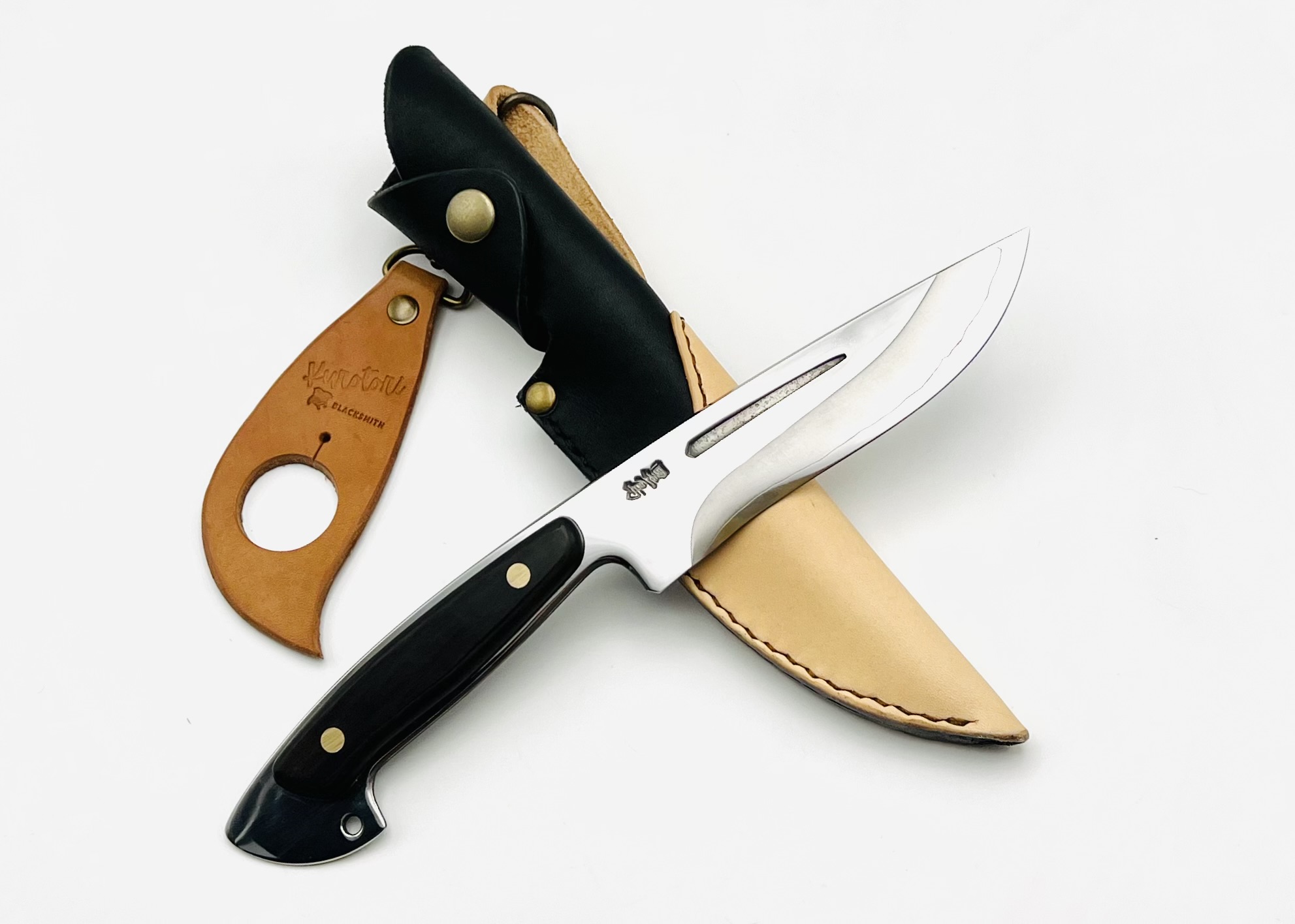 銀三ステンレス アウトドアナイフ 黒檀柄リベット止め ツートンシース