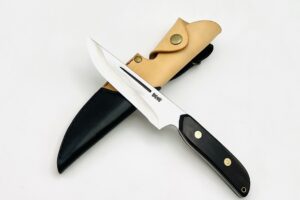 銀三ステンレス　フルタングナイフ　黒檀柄リベット止め　ツートンシース付