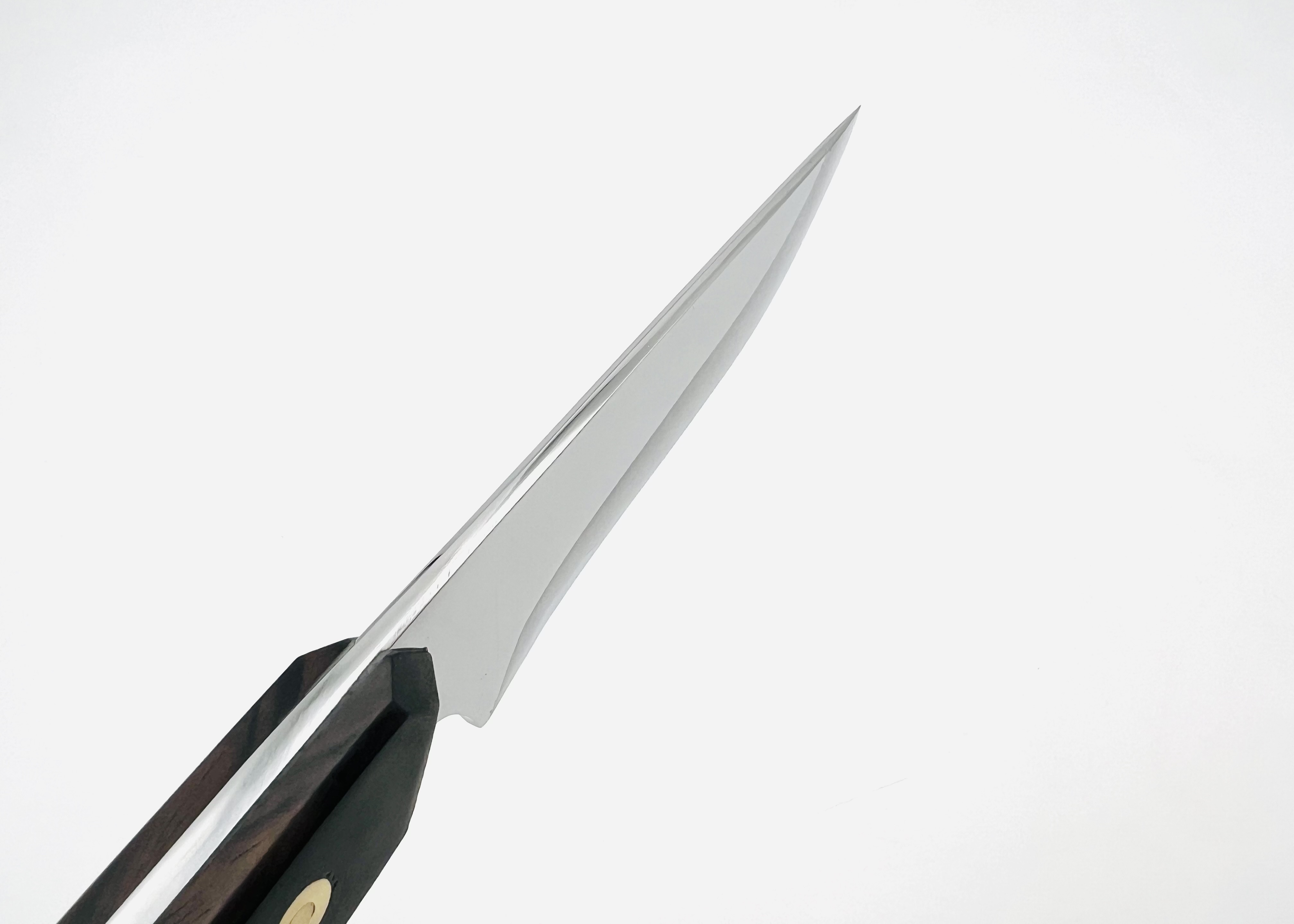 銀三ステンレス フルタングナイフ 黒檀柄リベット止め ツートンシース付 - 画像 (3)