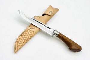 鉄・鋼（青二）槐柄　剣鉈　6.5寸　型押しシース付