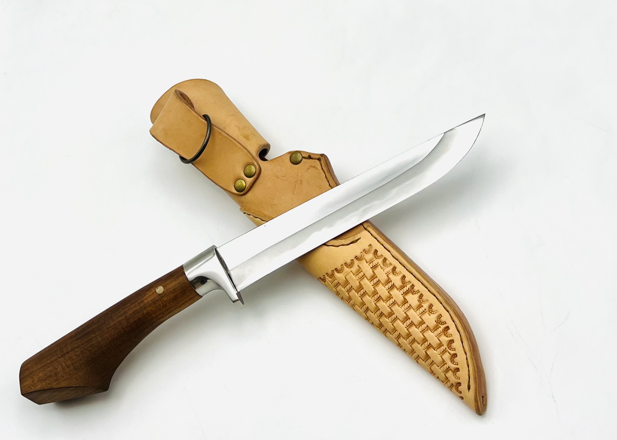 鉄・鋼(青二)槐柄 剣鉈 6.5寸 型押しシース付 - 画像 (2)