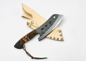 鉄鋼　青紙二号　黒打ちブッチャーナイフ　紐巻　フルサック
