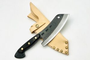 鉄・鋼(青二)黒打ち ブッチャーナイフ 黒檀柄リベット止め フルサック
