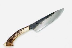 鉄・鋼(青二) 黒打鹿角柄ナイフ 6寸