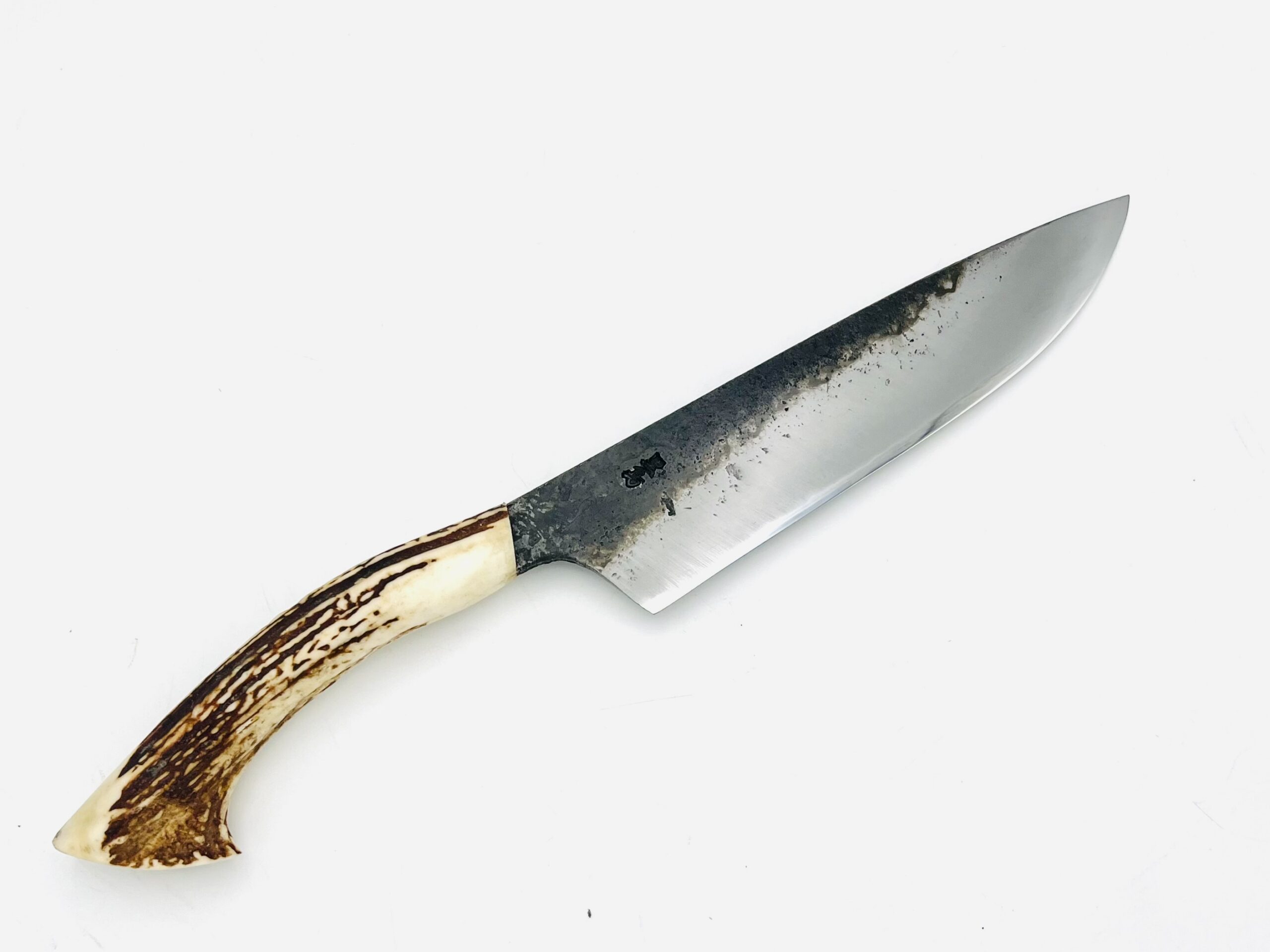 鉄・鋼(青二) 黒打鹿角柄ナイフ 6寸