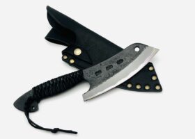 鉄鋼　青紙二号　黒打ちブッチャーナイフ　紐巻　フルサック (BLK)