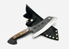 鉄・鋼（青二）黒打ち　ブッチャーナイフ　胡桃柄リベット止め　フルサック ①